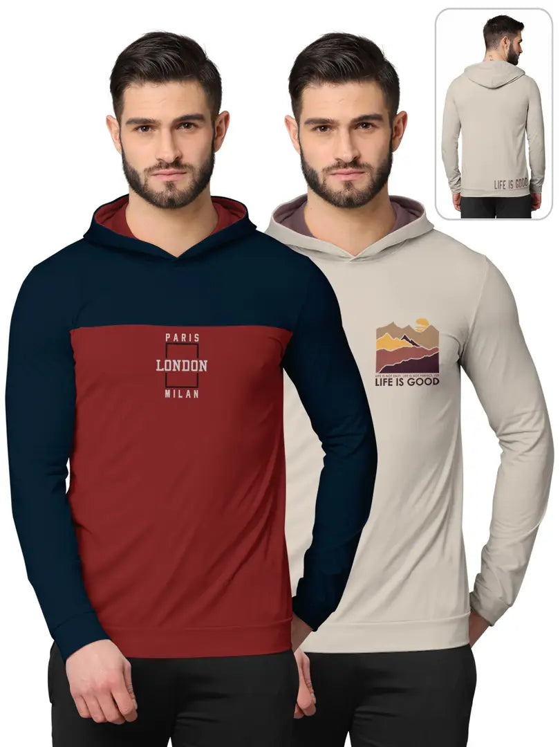 Stylish Fancy Cotton Blend Hood Long Sleeves Printed Sweatshirts Combo For Men Pack Of 2