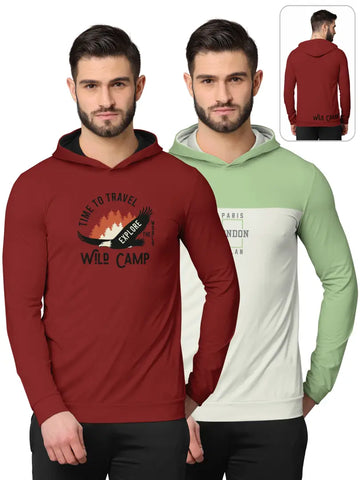 Stylish Fancy Cotton Blend Hood Long Sleeves Printed Sweatshirts Combo For Men Pack Of 2