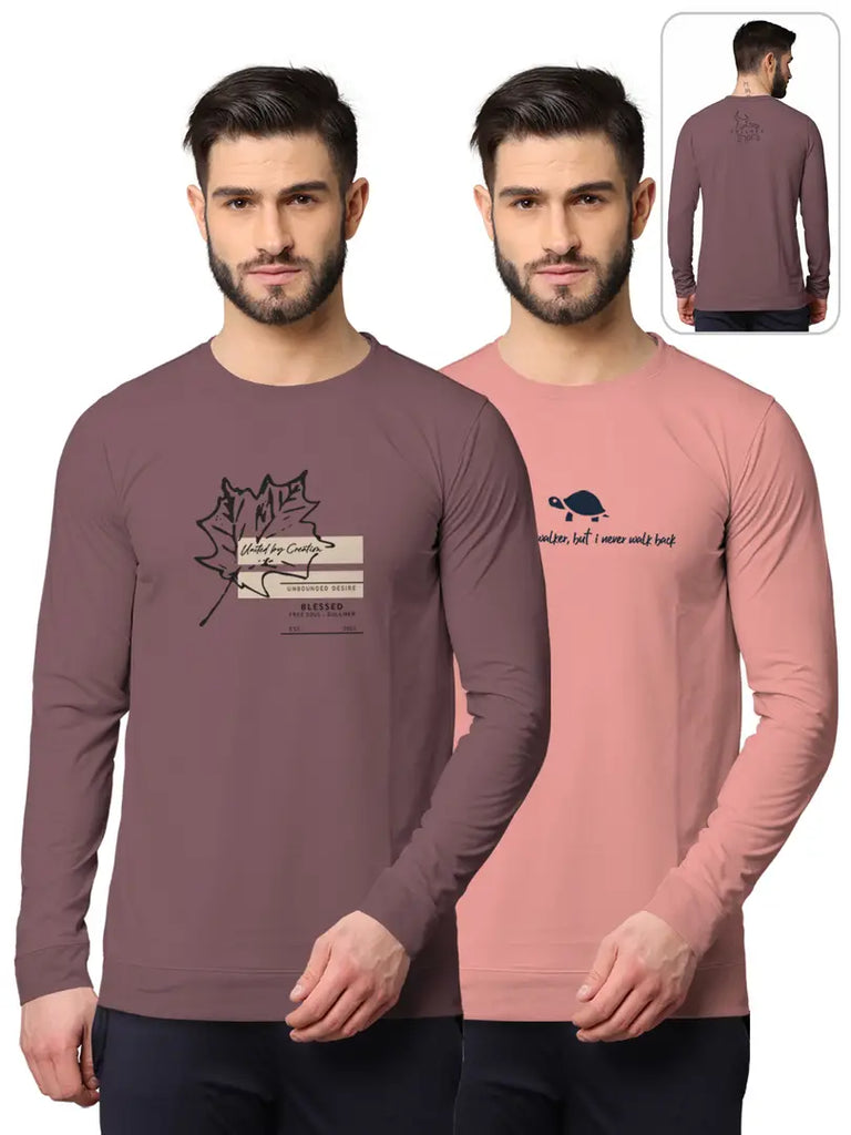 Stylish Fancy Cotton Blend Round Neck Long Sleeves Printed Sweatshirts Combo For Men Pack Of 2
