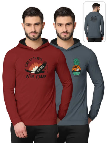 Stylish Fancy Cotton Blend Hood Long Sleeves Printed Sweatshirts Combo For Men Pack Of 2