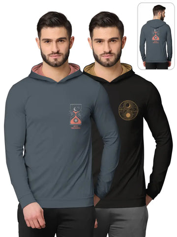 Stylish Fancy Cotton Blend Hood Long Sleeves Printed Sweatshirts Combo For Men Pack Of 2