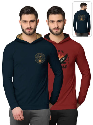 Stylish Fancy Cotton Blend Hood Long Sleeves Printed Sweatshirts Combo For Men Pack Of 2