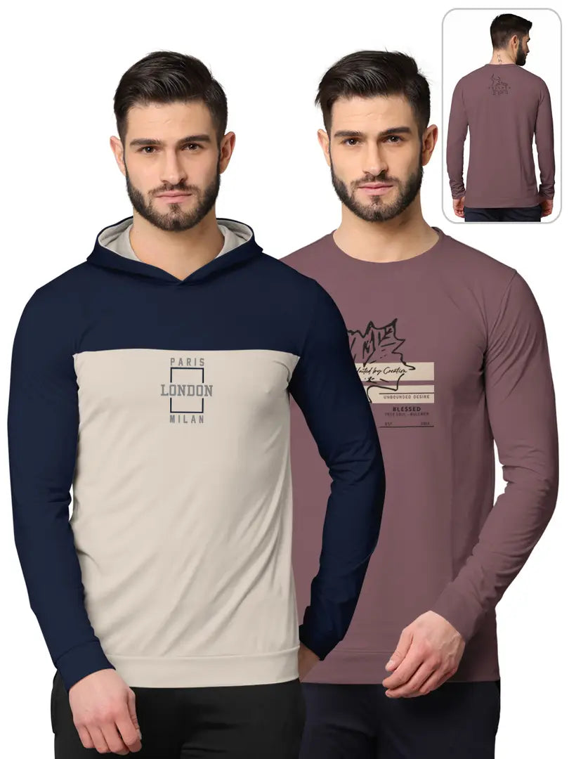 Stylish Fancy Cotton Blend Hood Long Sleeves Printed Sweatshirts Combo For Men Pack Of 2