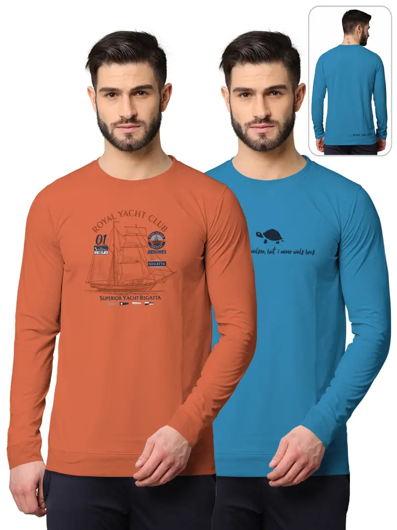 Stylish Fancy Cotton Blend Round Neck Long Sleeves Printed Sweatshirts Combo For Men Pack Of 2