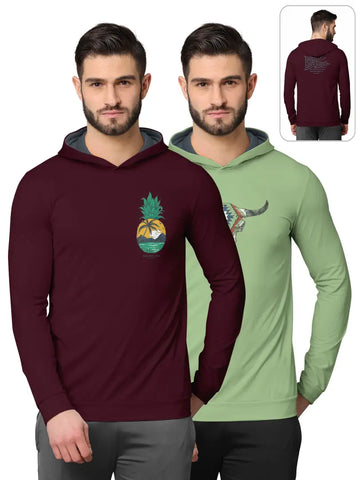 Stylish Fancy Cotton Blend Hood Long Sleeves Printed Sweatshirts Combo For Men Pack Of 2