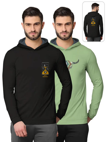 Stylish Fancy Cotton Blend Hood Long Sleeves Printed Sweatshirts Combo For Men Pack Of 2