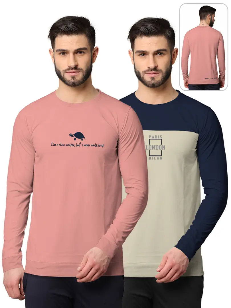 Stylish Fancy Cotton Blend Round Neck Long Sleeves Printed Sweatshirts Combo For Men Pack Of 2