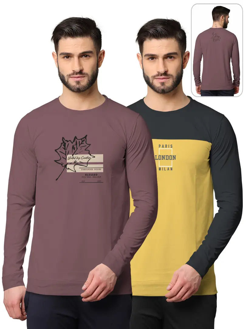 Stylish Fancy Cotton Blend Round Neck Long Sleeves Printed Sweatshirts Combo For Men Pack Of 2