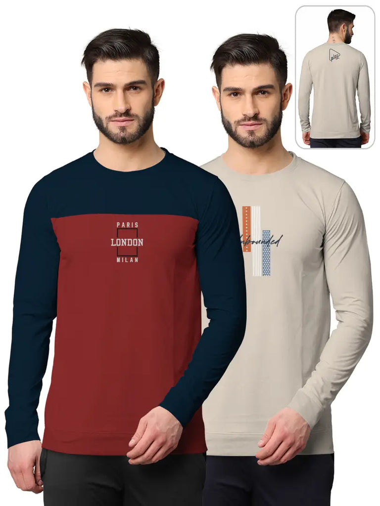 Stylish Fancy Cotton Blend Round Neck Long Sleeves Printed Sweatshirts Combo For Men Pack Of 2