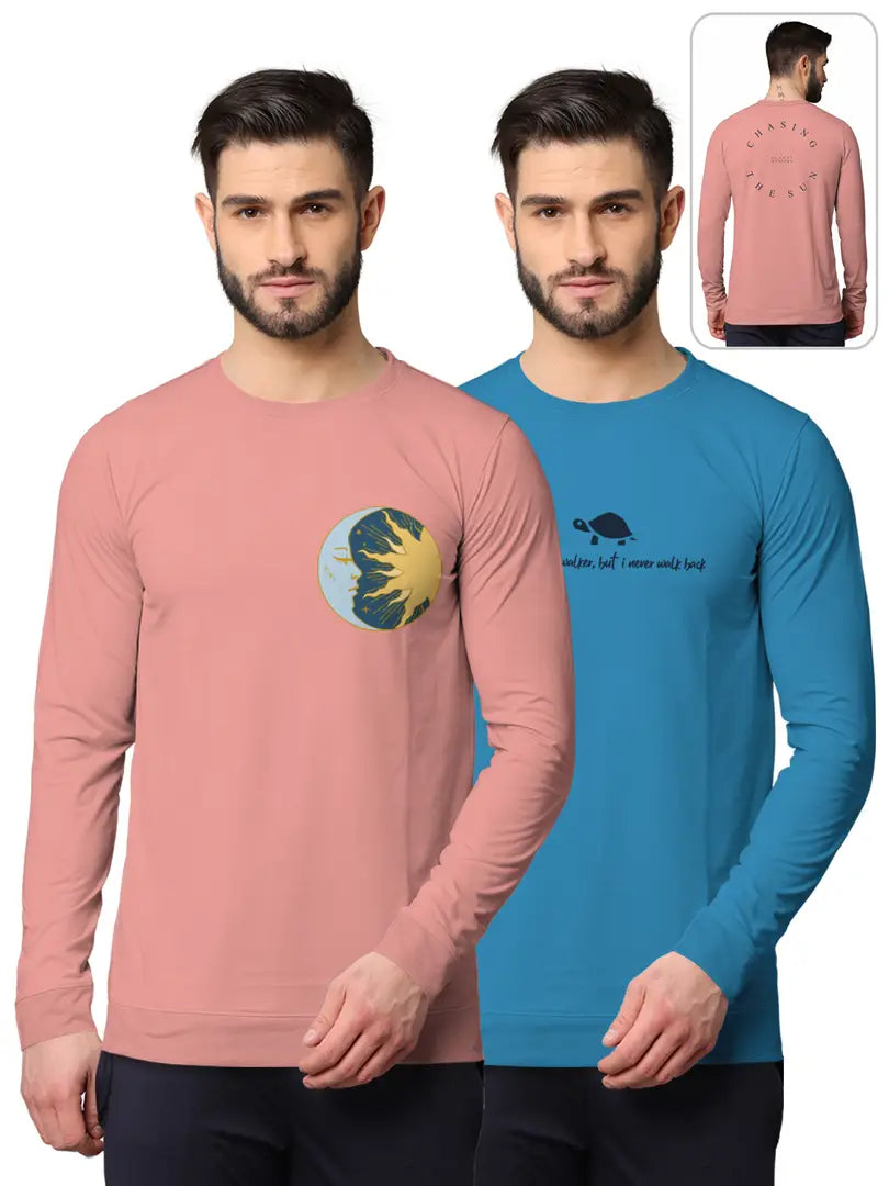 Stylish Fancy Cotton Blend Round Neck Long Sleeves Printed Sweatshirts Combo For Men Pack Of 2