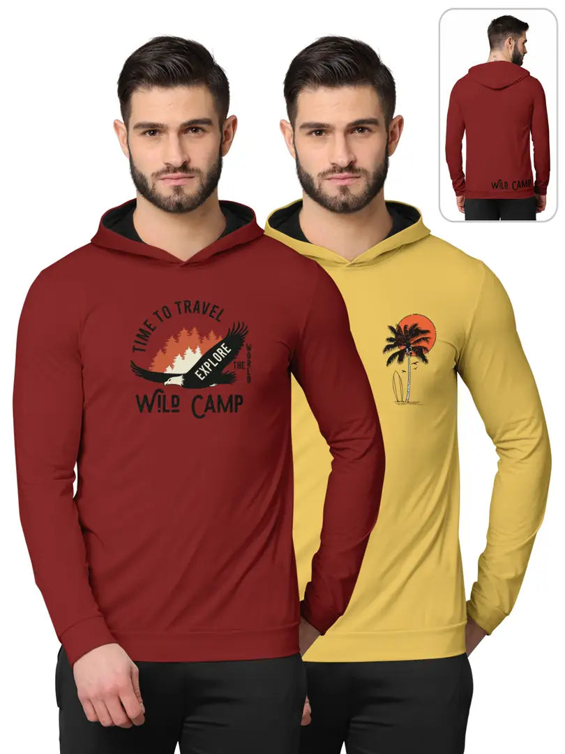 Stylish Fancy Cotton Blend Hood Long Sleeves Printed Sweatshirts Combo For Men Pack Of 2