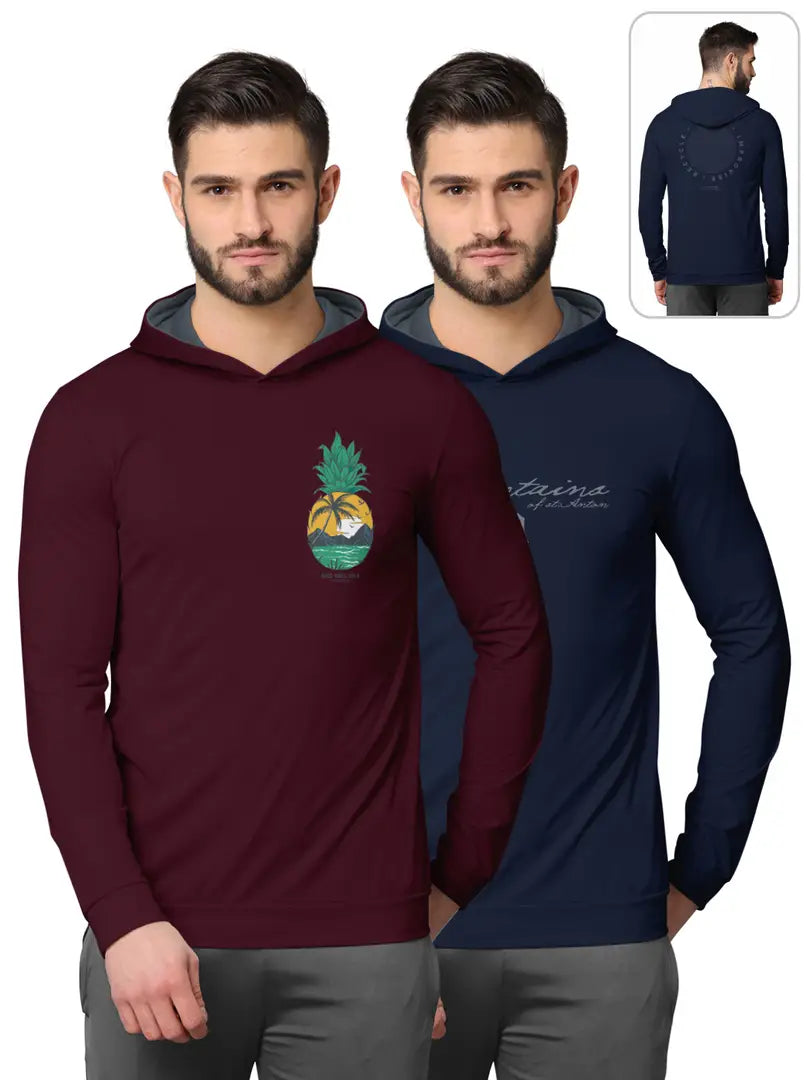 Stylish Fancy Cotton Blend Hood Long Sleeves Printed Sweatshirts Combo For Men Pack Of 2