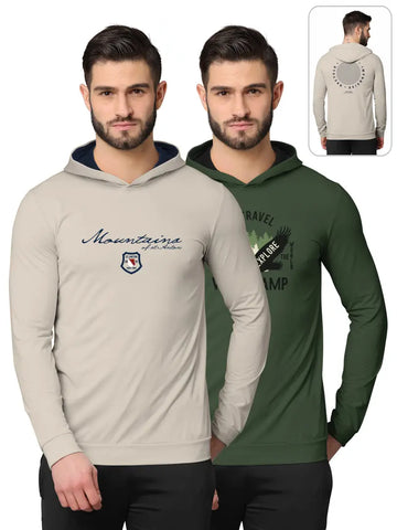 Stylish Fancy Cotton Blend Hood Long Sleeves Printed Sweatshirts Combo For Men Pack Of 2