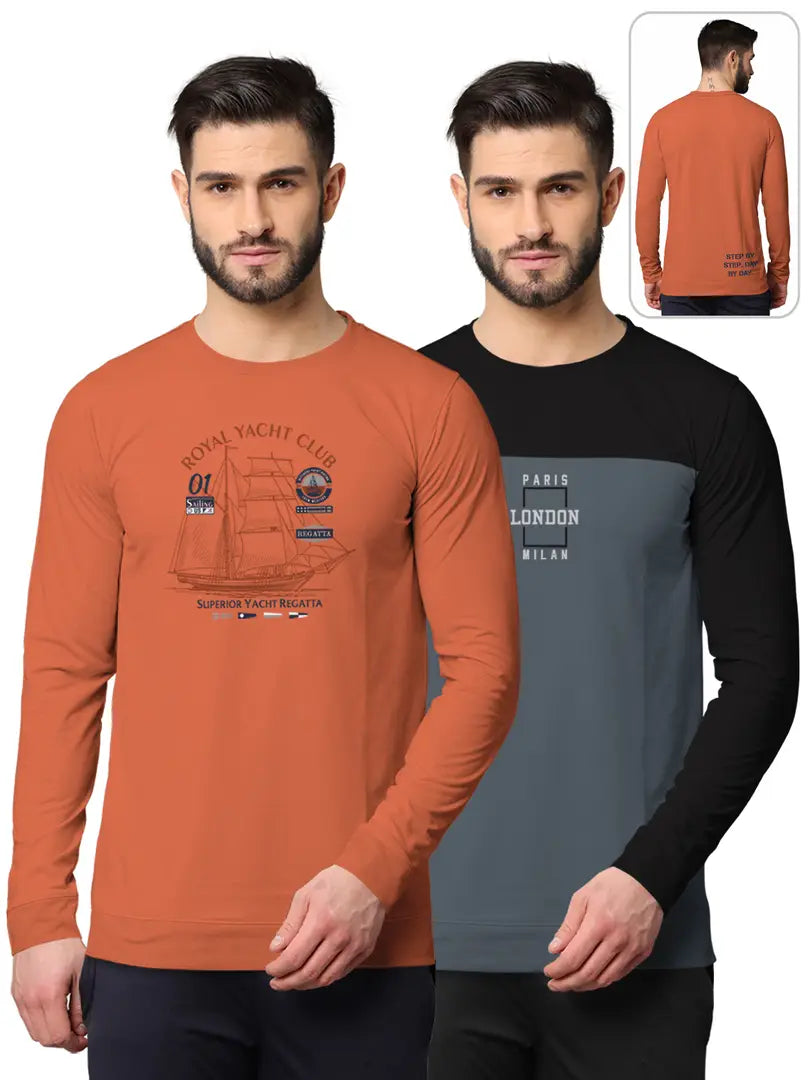 Stylish Fancy Cotton Blend Round Neck Long Sleeves Printed Sweatshirts Combo For Men Pack Of 2