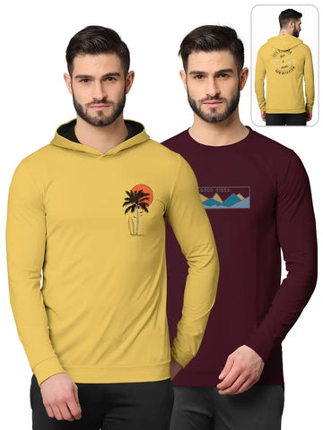 Stylish Fancy Cotton Blend Hood Long Sleeves Printed Sweatshirts Combo For Men Pack Of 2