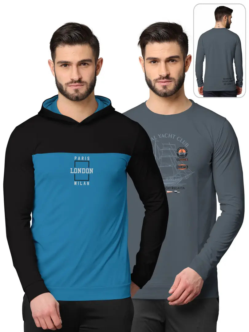 Stylish Fancy Cotton Blend Hood Long Sleeves Printed Sweatshirts Combo For Men Pack Of 2