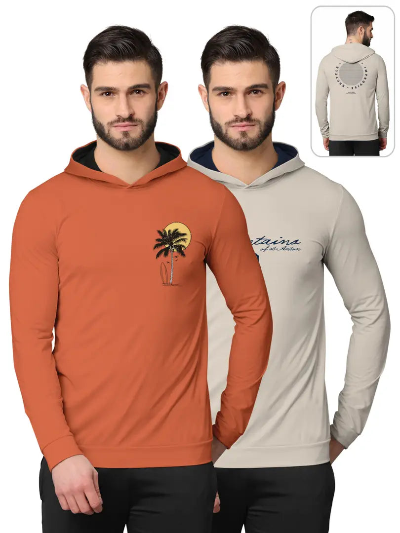 Stylish Fancy Cotton Blend Hood Long Sleeves Printed Sweatshirts Combo For Men Pack Of 2