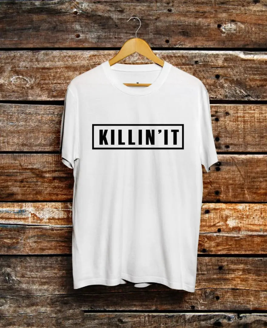 Killing it Printed Mens White Round Neck T-shirt