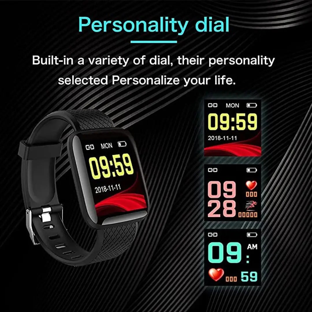 Latest ID116 Plus Bluetooth Smart Fitness Band Watch with Heart Rate Activity Tracker Waterproof Body, Calorie Counter, Blood Pressure(1), OLED Touchscreen for Men/Women
