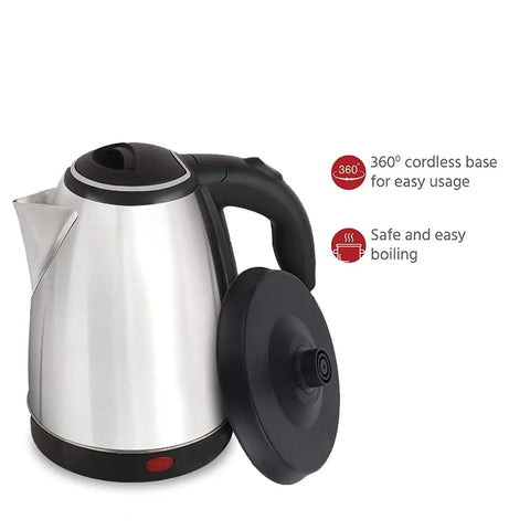 Electric Kettle with Stainless Steel Body, 2 litre, used for boiling Water, making tea and coffee, instant noodles, soup etc. 1500 Watt (Silver)
