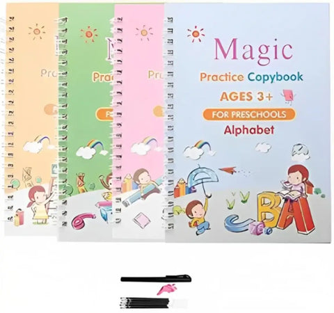 Magic Practice Copybook, Number Tracing Book For Preschoolers With Pen, Magic Calligraphy Copybook (4 BOOK + 10 REFILL+ 1 Pen +1 Grip)