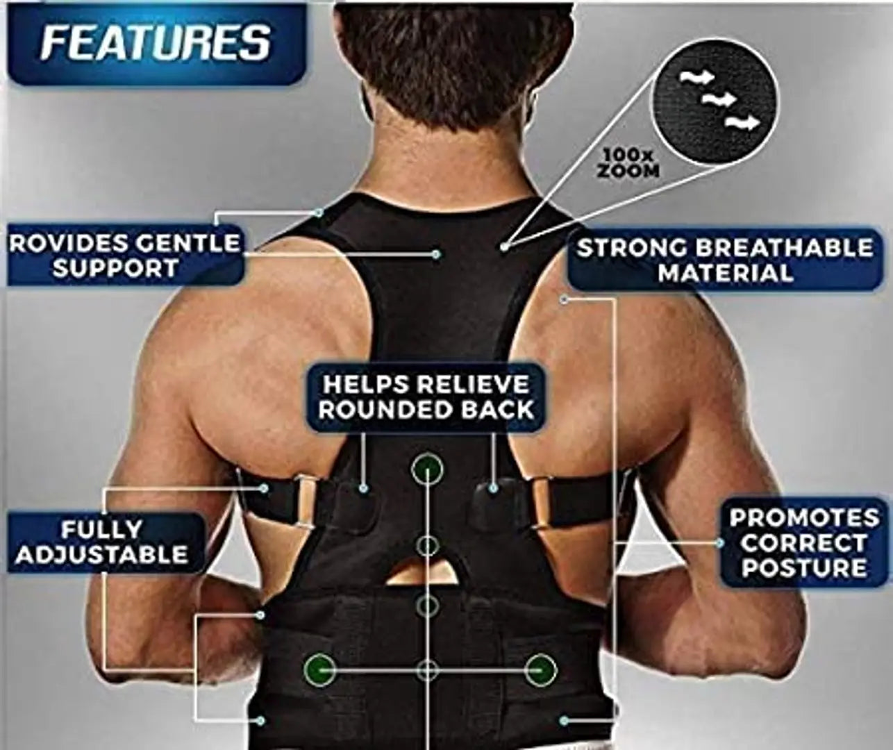 Mens, Womens Back Brace Posture Corrector Therapy Shoulder Belt