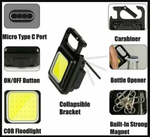 COB Small Flashlight,800 Lumens Rechargeable Keychain Mini Flashlight with 4 Light Modes,Ultralight Portable Pocket Light with Folding Bracket Bottle Opener and Magnet Base for Camping Walking
