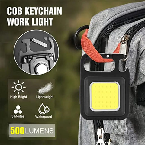 COB Small Flashlights, 800Lumens Bright Rechargeable Keychain Mini Flashlight 3 Light Modes Portable Pocket Light with Folding Bracket Bottle Opener and Magnet Base for Fishing, Walking and Camping
