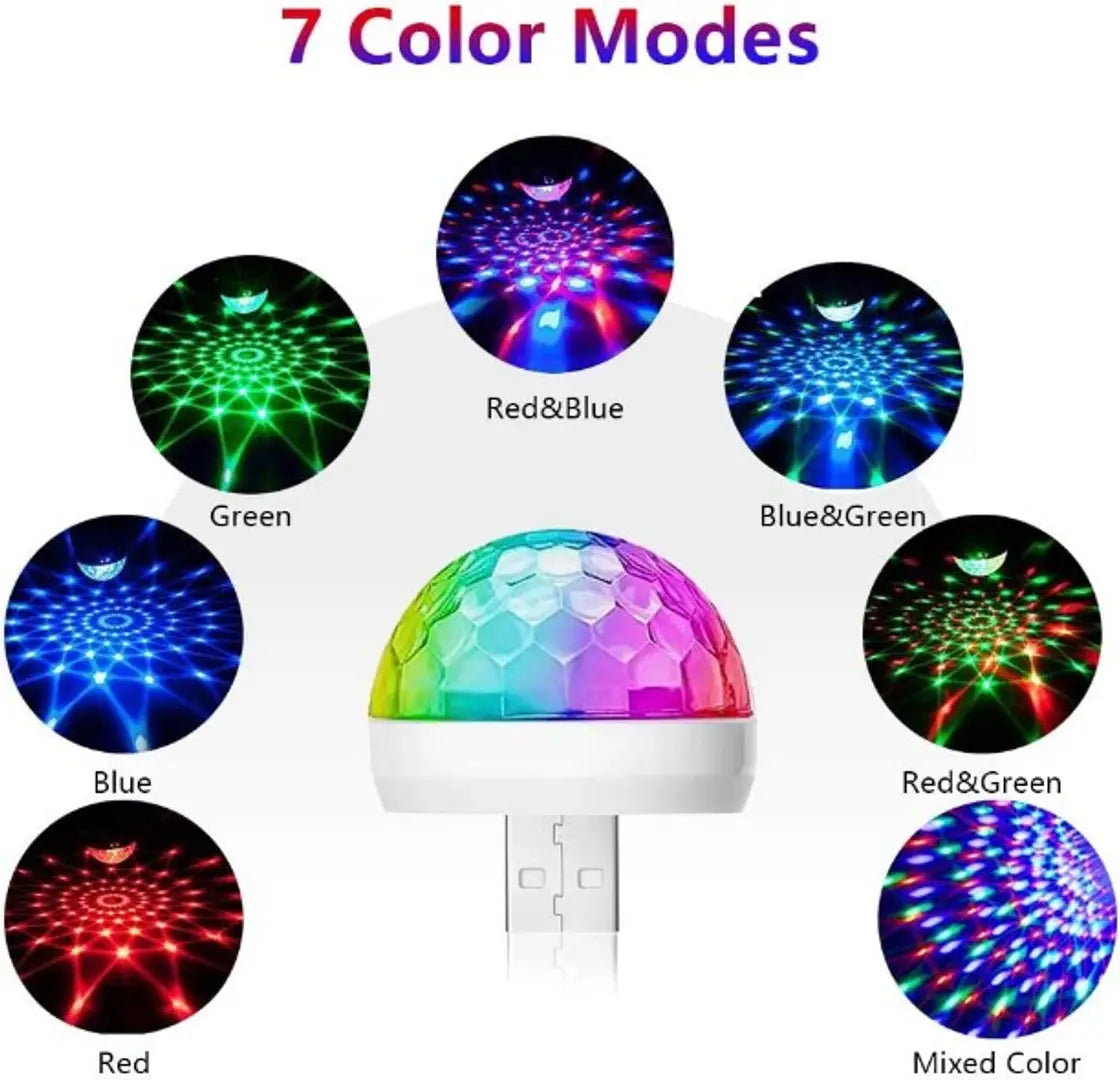 icall present New Combo USB Party Lights Mini Disco Ball,Led Small Magic Ball Sound Control DJ Stage Light Colorful Strobe RGB Lamp With Type-C And V8 OTG Adaptor for Android Mobile  Christmas etc.