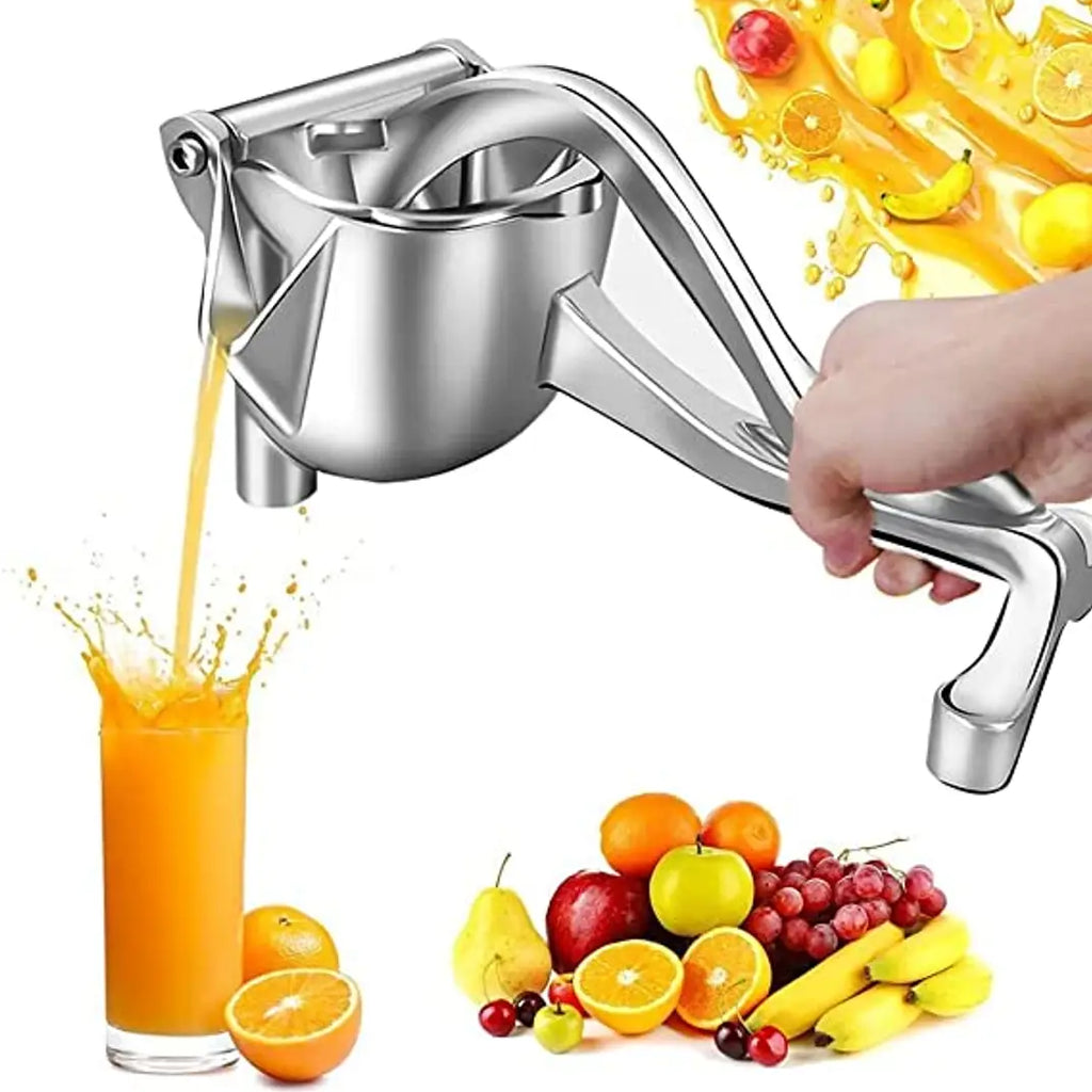 Manual Hand Press Fruit Juicer Heavy Quality Metal Aluminum alloy Juicer with Detachable Lever and Removable (Silver Color) (Aluminium)