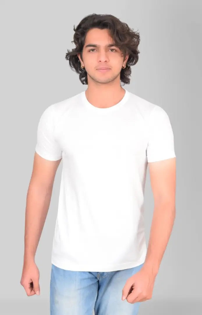MEN SOLID ROUND NECK WHITE T-SHIRT PACK OF (1 )