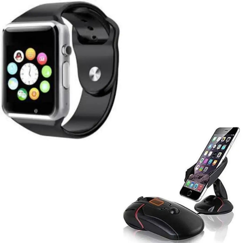 A1 Watch Smart Watch with Camera and Activity Tracker with Sim  SD Card Support  Car Mobile Holder for Dashboard  (Black)