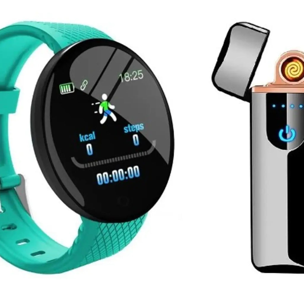 Fitness Band with Smart Lighter for Men Women D18 Bluetooth Activity Trackers Wirst Sport Watch (Free Size) (Green Strap)