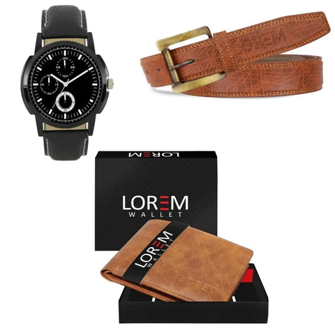 New Unique Of Belt, Wallet  Watch Combo For Mens  Boys (LR13_WL13_BT5-BKL5)