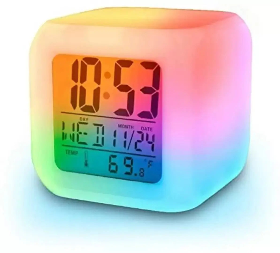 DAYBETTER Smart Digital Alarm Clock Watch/ Alarm Clock with 7 Color Changing Digital Display and Temperature (White_7.5 x 7.5 x 7.5 cm, Plastic Multicolor)