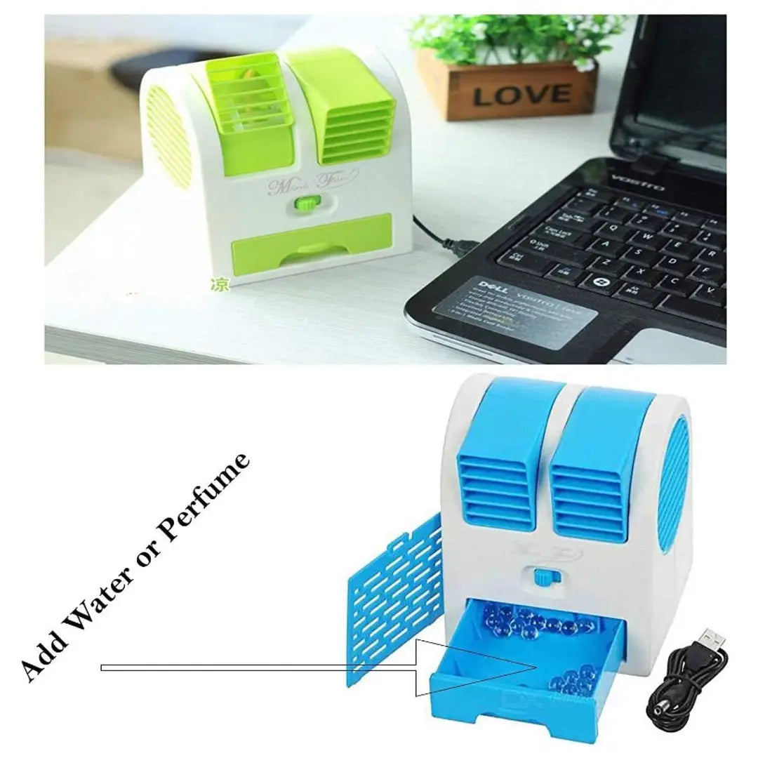 Mini Cooler Mini AC USB Battery Operated Air Conditioner Mini Water Air Cooler Cooling Fan Blade Less Duel Blower with Ice Chamber Perfect for Desk,Office,Study,Library,Room,Home,car,Outdoor