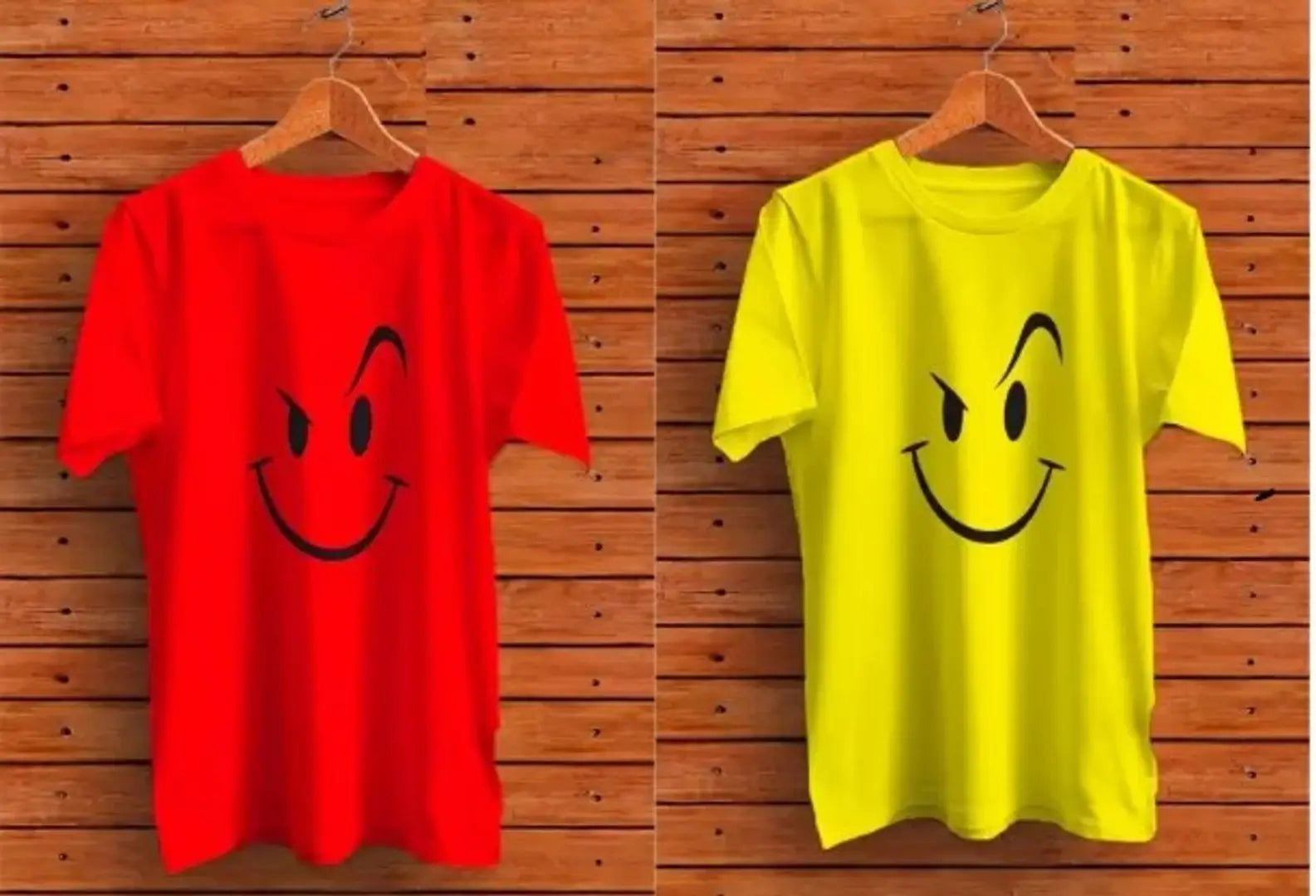 Pack of 2 Men Graphic Print Round Neck Red, Yellow T-Shirt