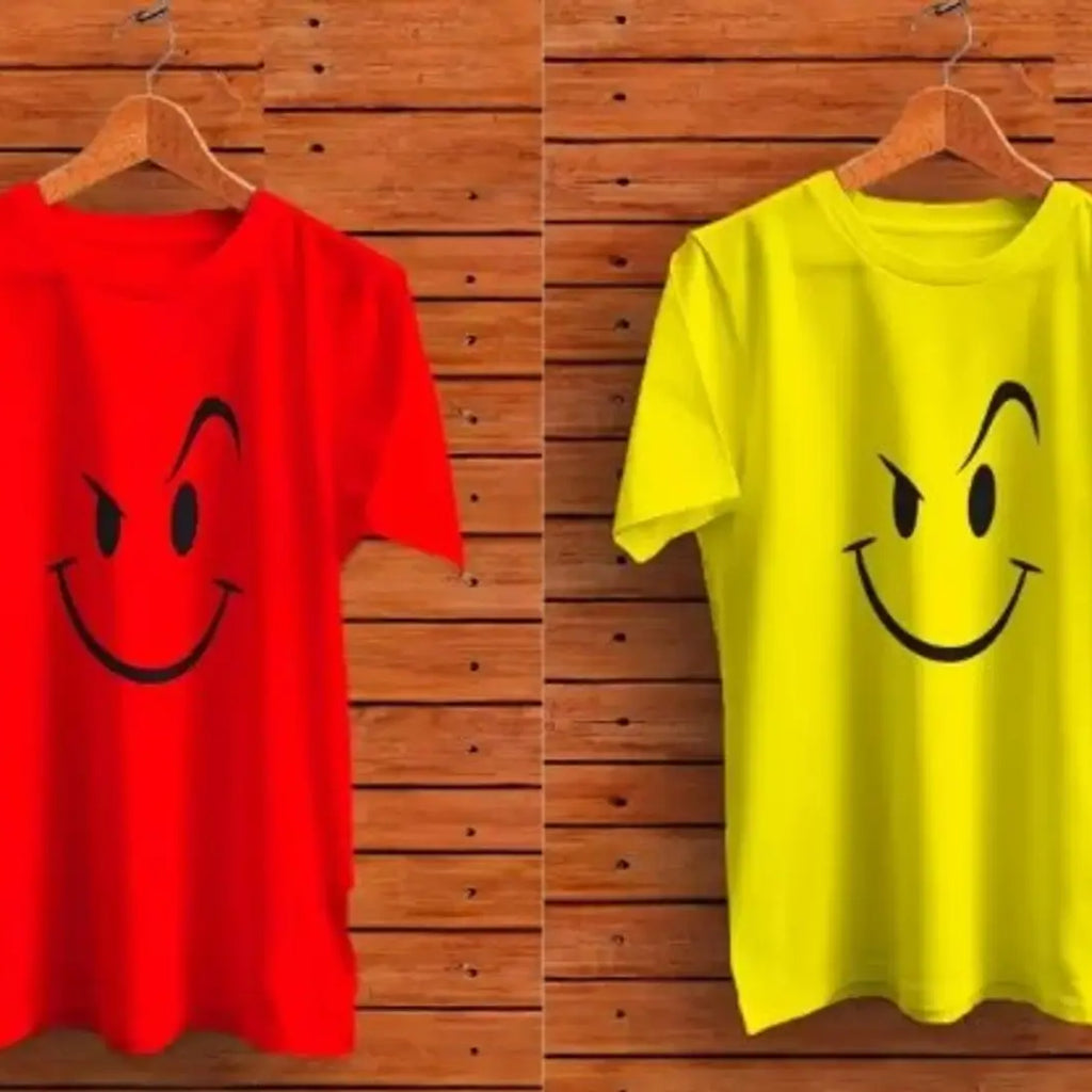 Pack of 2 Men Graphic Print Round Neck Red, Yellow T-Shirt