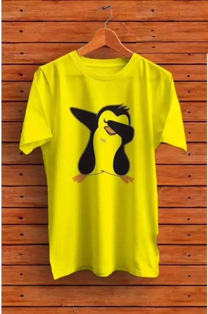 Penguin T-shirt Men Graphic Print Round Neck Yellow T-Shirt Pack of 1