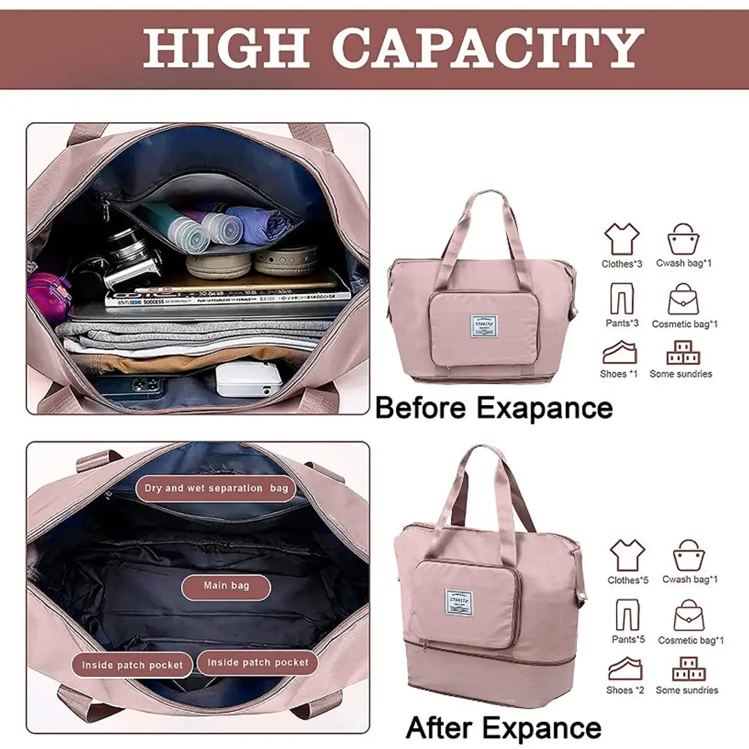 Storite Nylon 40 Cm Foldable Travel Duffle Bag Large Capacity Folding Lightweight Waterproof Carry Luggage Bag for Women (Multicolor,40 x 23 x 45cm