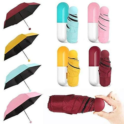 Mini Compact Umbrella Windproof Travel Sun Rain Umbrella with Capsule Case - UV Protection Foldable Mini Cute and Small Capsule Design Umbrella