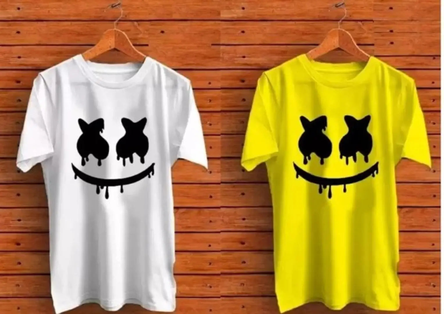 Pack of 2 Men Graphic Print Round Neck White, Yellow T-Shirt