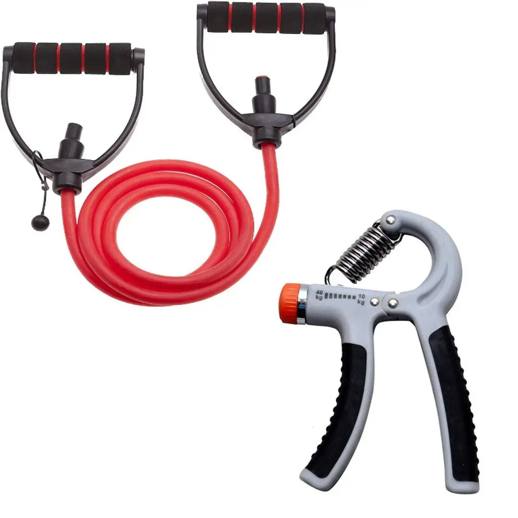 Fitness Combo of Adjustable Single Toning Tube and Adjustable Hand Grip Fitness Kit