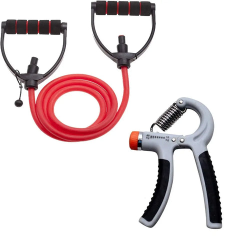 Fitness Combo of Adjustable Single Toning Tube and Adjustable Hand Grip Fitness Kit