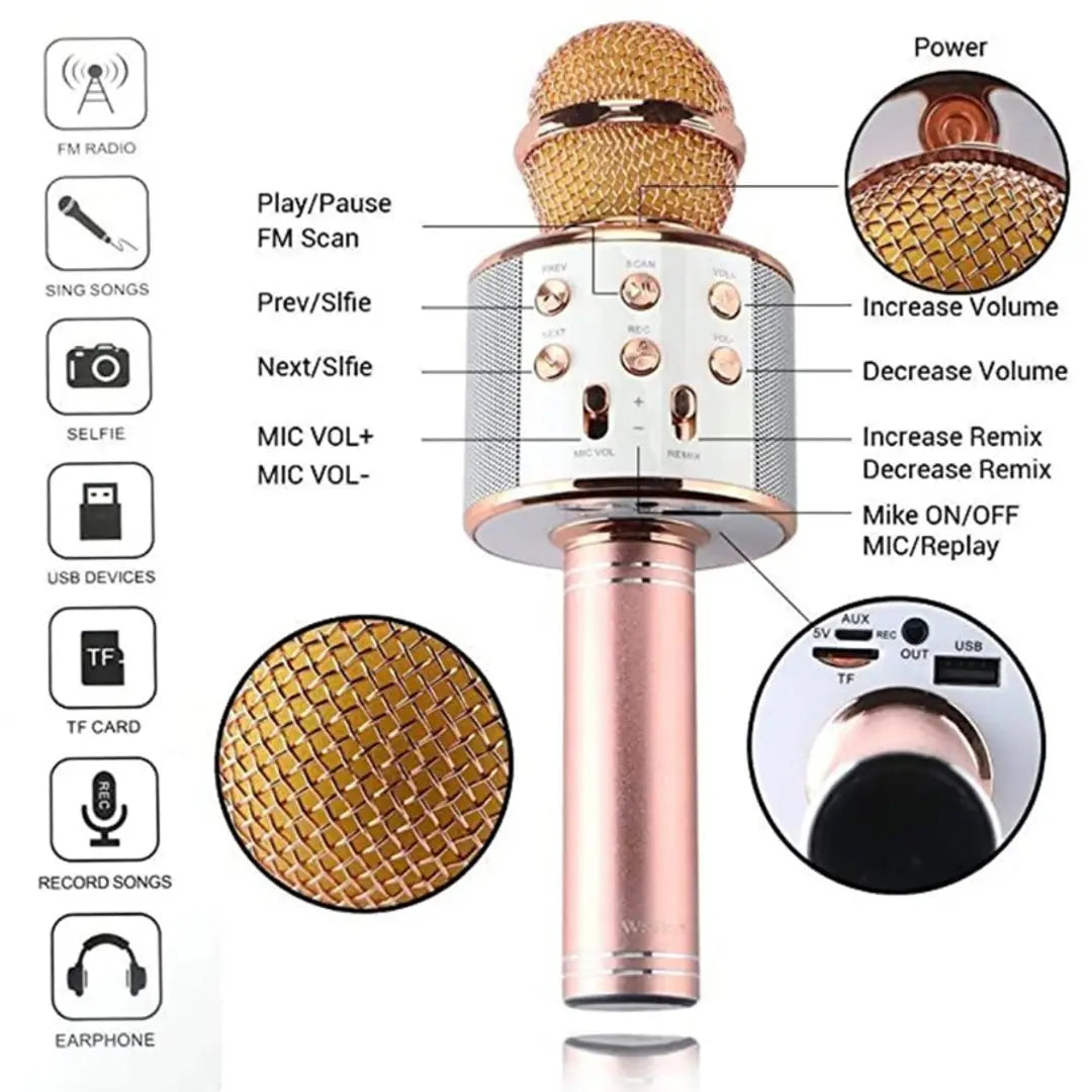 Navdevi Enterprise Advance Handheld Wireless Singing Mike Multi-Function Bluetooth Karaoke Mic with Microphone Speaker for All Smart Phones
