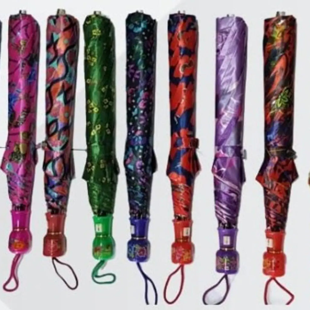 Two fold satin ladies printed umbrella