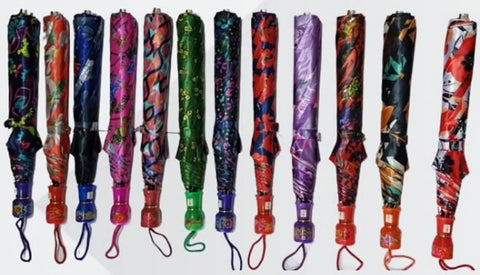 Two fold satin ladies printed umbrella