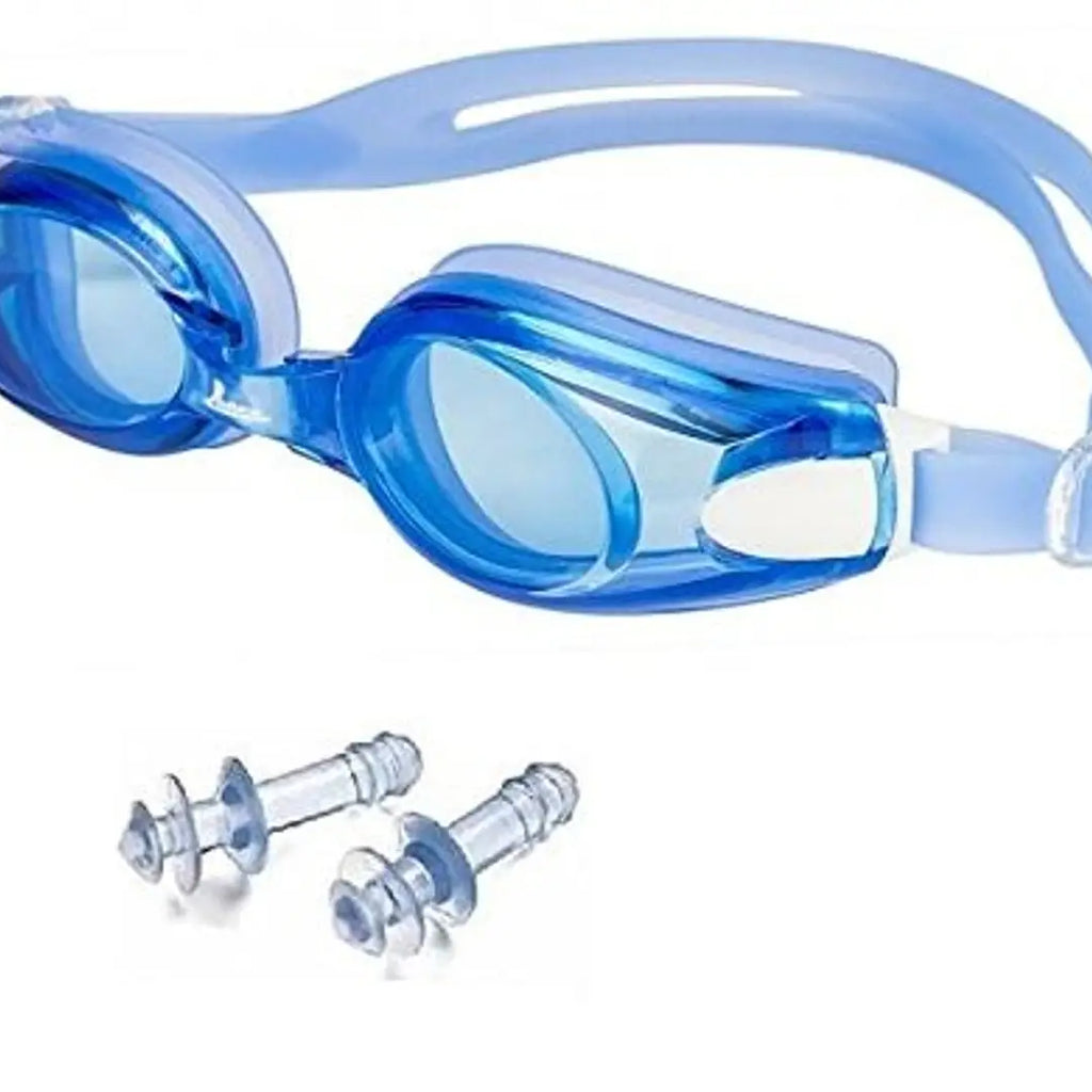 Swim Silicone Anti-Fog Coated Swimming Eyewear Adult Goggles with Ear Plugs Blue Swimming Goggles