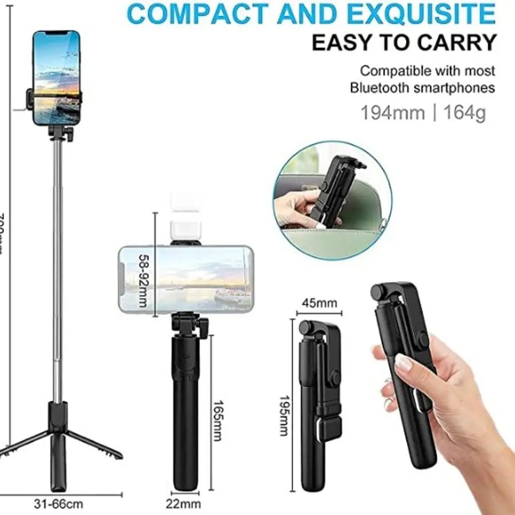 STONX R1s Bluetooth Selfie Sticks with Remote and Selfie Light, 3-in-1 Multifunctional Selfie Stick Tripod Stand Mobile Stand Compatible