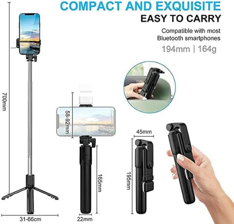 STONX R1s Bluetooth Selfie Sticks with Remote and Selfie Light, 3-in-1 Multifunctional Selfie Stick Tripod Stand Mobile Stand Compatible